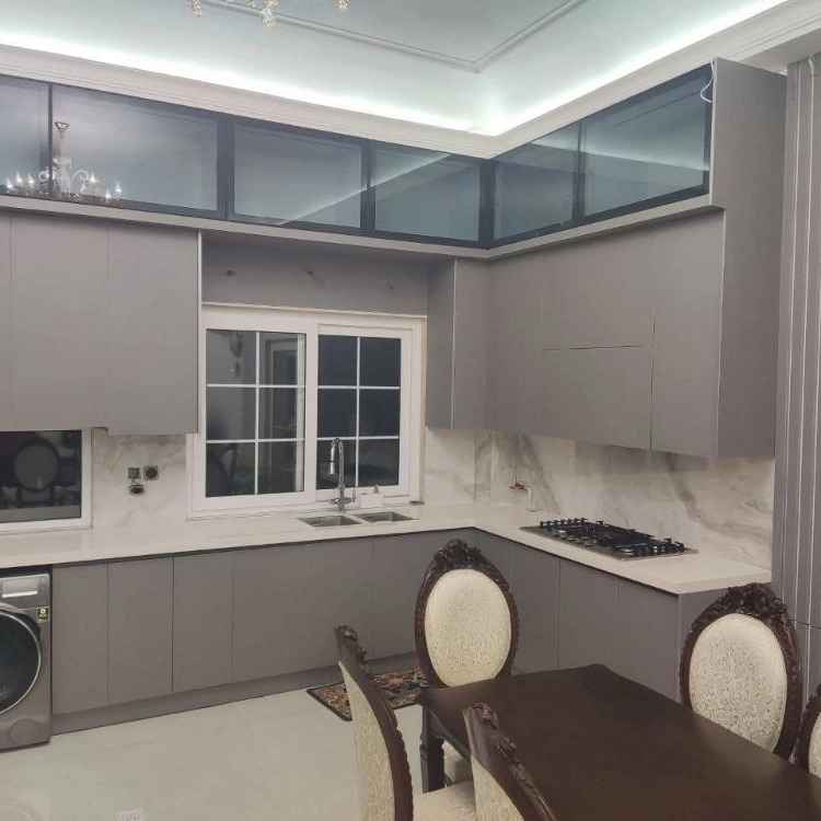 کابینت mdf مات طوسی با درب فریم لیس